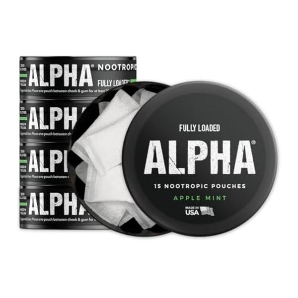 Bolsitas de nootrópicos alfa (manzana y menta) - 5 latas - 15 bolsitas por lata - Administración eficaz de nootrópicos, reemplazo de bolsitas de nicotina - Absorción más rápida, al