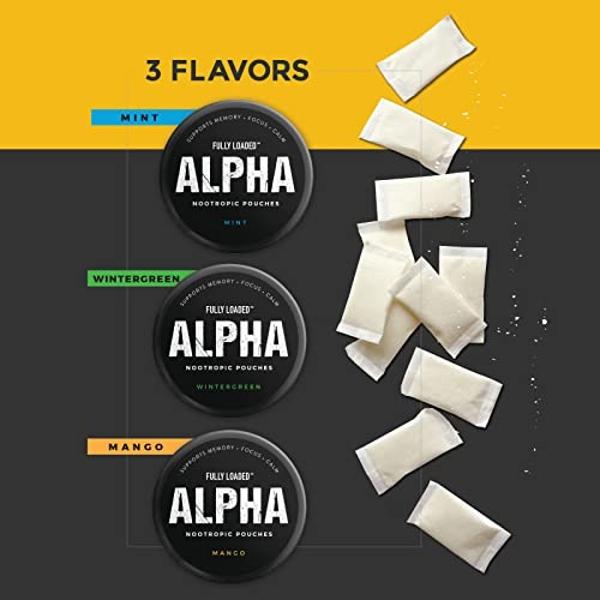 Bolsitas de nootrópicos alfa (menta) con ingredientes completamente cargados - 5 latas - 15 bolsitas por lata - Administración eficaz de nootrópicos, reemplazo de bolsitas de nicot