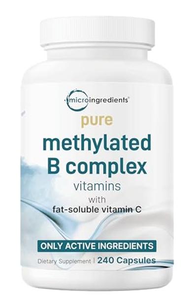 Complejo B metilado puro para mujeres y hombres | 240 cápsulas con vitamina C de alta absorción | 11 en 1 con vitaminas B12, tiamina, folato + inositol, colina y más | Solo ingredi