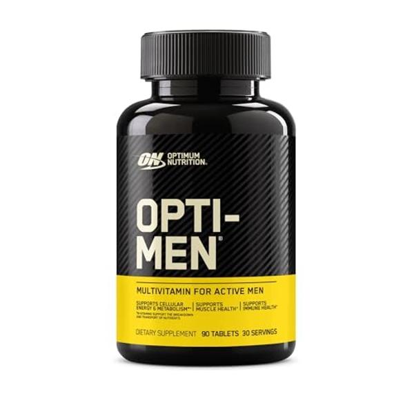 Opti-Men de Optimum Nutrition, suplemento multivitamínico diario para hombres con vitamina C, zinc, D, E y B12 para reforzar el sistema inmunitario, 90 unidades (el envase puede va