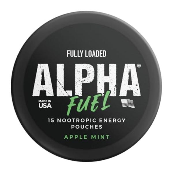 Bolsitas de nootrópicos Alpha Fuel (Apple Mint Fuel) con cafeína, Alpha GPC, tirosina, taurina, guaraná y más.