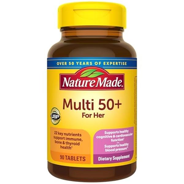 Multivitamínico natural para mujeres mayores de 50 años sin hierro, multivitamínico para mujeres con aporte nutricional diario, 90 comprimidos, suministro para 90 días.
