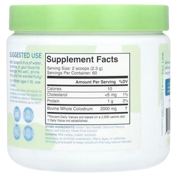 Suplemento de calostro en polvo WONDERCOW para la salud intestinal, el apoyo inmunitario, la recuperación muscular y el bienestar | Calostro bovino entero puro con IgG natural, sup