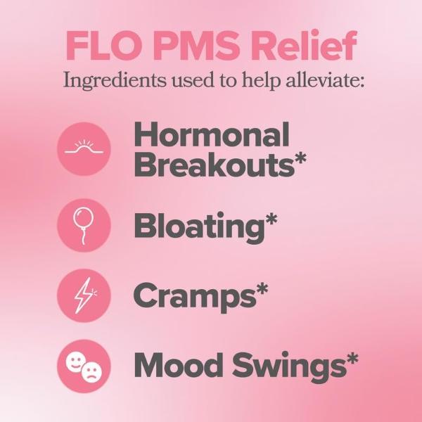 Gomitas O Positiv FLO PMS para mujeres - Alivio proactivo del síndrome premenstrual - Combate brotes hormonales, hinchazón, calambres y cambios de humor con sauzgatillo, vitamina B