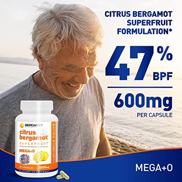 Suplemento de Bergamota Cítrica BergaMet, extracto 170:1, 1200 mg por ración, 80 % de polifenoles, suplemento de bergamota cítrica italiana para el colesterol alto, 120 cápsulas, 2