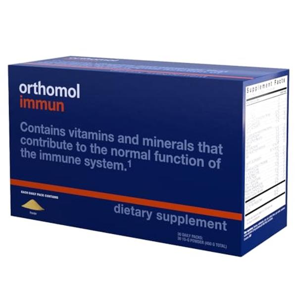 Orthomol Immun Powder, suplemento para el sistema inmunitario, suministro para 30 días, vitaminas A, B, C, D, E, zinc y yodo