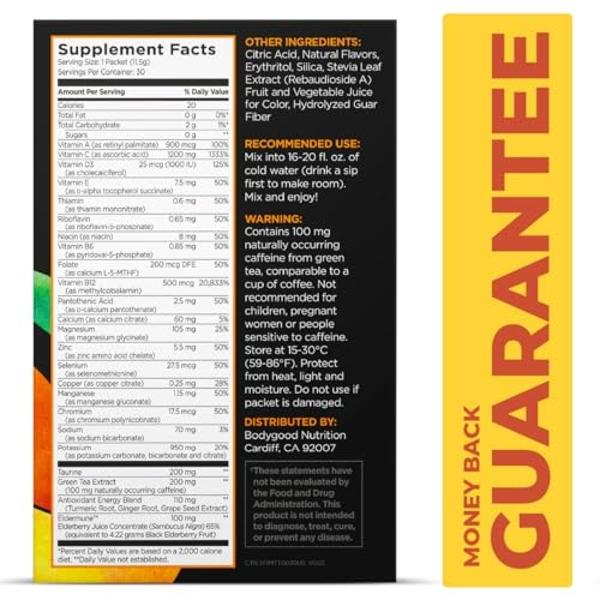 Pureboost Immune Clean Energy Booster, bebida energética refrescante y suplemento inmunitario con saúco, 1200 mg de vitamina C, vitaminas A y D y zinc. (Mandarina Twist, 30 unidade