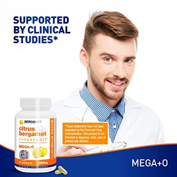 Suplemento de Bergamota Cítrica BergaMet, extracto 170:1, 1200 mg por ración, 80 % de polifenoles, suplemento de bergamota cítrica italiana para el colesterol alto, 120 cápsulas, 2