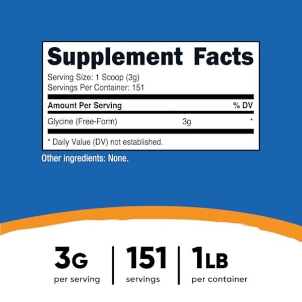 Polvo de glicina Nutricost 1 lb - Sin OMG ni gluten