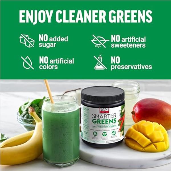 Force Factor Smarter Greens Daily Wellness Powder (paquete de 3) para favorecer la energía, el sistema inmunitario y la digestión. Polvo de verduras, superalimento en polvo con vit