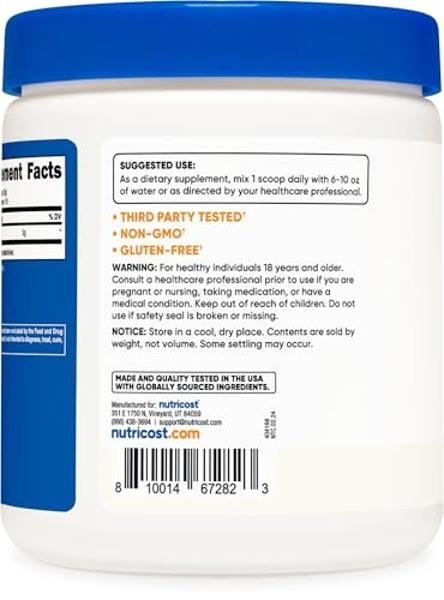 Polvo de glicina Nutricost 1 lb - Sin OMG ni gluten