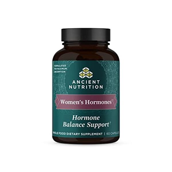 Hormonas para mujeres de Ancient Nutrition: ayuda a reducir el estrés, favorece la energía y el equilibrio hormonal, sin gluten, compatible con dietas paleo y keto, 60 cápsulas
