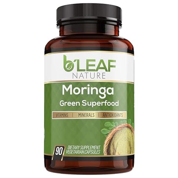 B'LEAF NATURE Moringa Oleifera Orgánica 90 Cápsulas, 1000 mg – Cápsulas de Moringa en Polvo Orgánica - Cápsulas de Hoja de Moringa Pura - Energía, Bienestar Natural y Apoyo Inmunit
