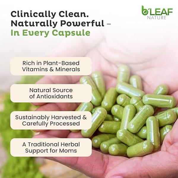 B'LEAF NATURE Moringa Oleifera Orgánica 90 Cápsulas, 1000 mg – Cápsulas de Moringa en Polvo Orgánica - Cápsulas de Hoja de Moringa Pura - Energía, Bienestar Natural y Apoyo Inmunit