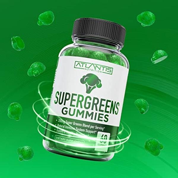 Gomitas Supergreens de Atlantis Nutrition: suplemento diario de superalimentos verdes con espinaca, brócoli, moringa, remolacha, apio, té verde y açaí para reforzar el sistema inmu