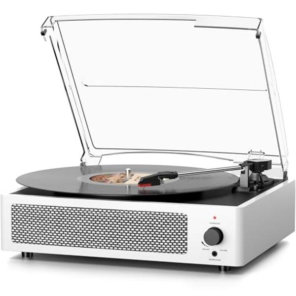 Tocadiscos inalámbrico Bluetooth con altavoces para discos de vinilo, tocadiscos vintage de transmisión por correa, compatible con 3 velocidades, auriculares, línea RCA y entrada a