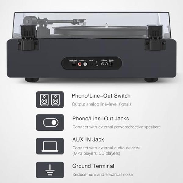 Tocadiscos todo en uno ClearClick con reproductor de discos de 3 velocidades, Bluetooth, CD, casete, radio AM/FM, entrada auxiliar, USB, altavoces integrados y exterior de madera h