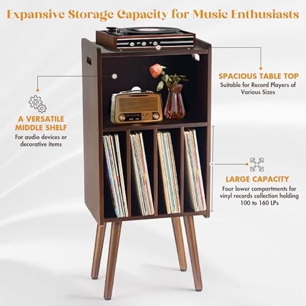 Tocadiscos todo en uno ClearClick con reproductor de discos de 3 velocidades, Bluetooth, CD, casete, radio AM/FM, entrada auxiliar, USB, altavoces integrados y exterior de madera h