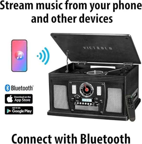 Tocadiscos y centro multimedia Victrola Aviator 8 en 1 con Bluetooth y altavoces estéreo integrados. Tocadiscos de 3 velocidades, grabación de vinilo a MP3 y transmisión inalámbric