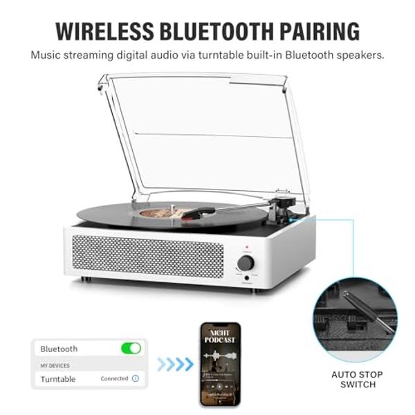 Tocadiscos inalámbrico Bluetooth con altavoces para discos de vinilo, tocadiscos vintage de transmisión por correa, compatible con 3 velocidades, auriculares, línea RCA y entrada a