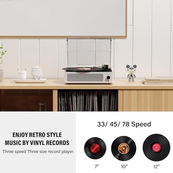Tocadiscos inalámbrico Bluetooth con altavoces para discos de vinilo, tocadiscos vintage de transmisión por correa, compatible con 3 velocidades, auriculares, línea RCA y entrada a