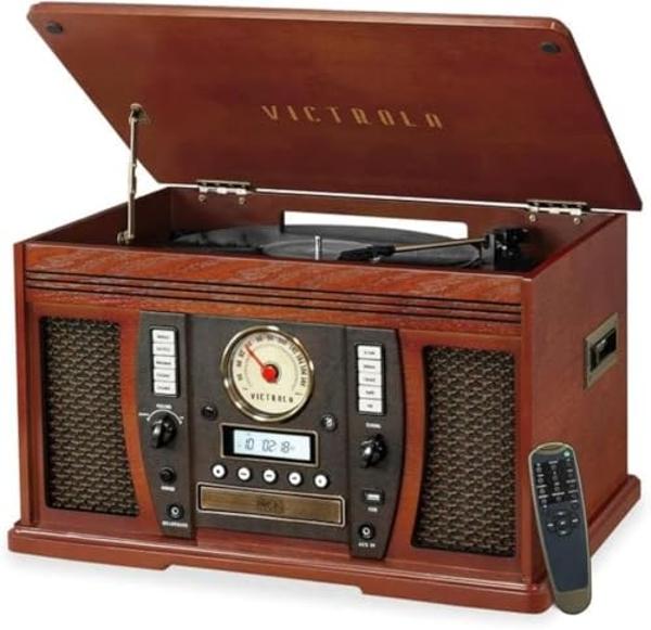 Tocadiscos y centro multimedia Victrola Aviator 8 en 1 con Bluetooth y altavoces estéreo integrados. Tocadiscos de 3 velocidades, grabación de vinilo a MP3 y transmisión inalámbric