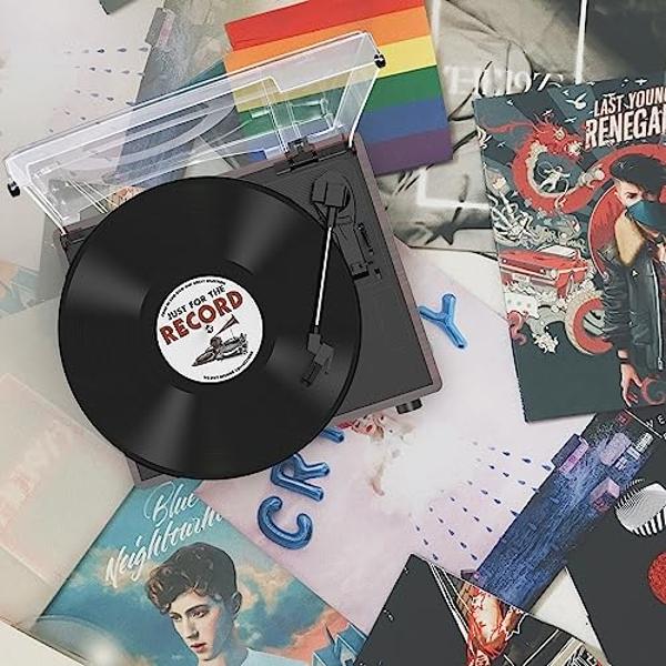 Tocadiscos de vinilo WOCKODER con dos altavoces integrados, tocadiscos retro todo en uno con transmisión por correa, 3 velocidades, 3 tamaños, fonógrafo LP, receptor inalámbrico Bl