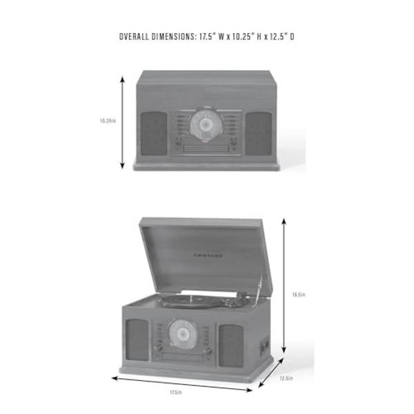 Tocadiscos todo en uno SoundBeast con reproductor de discos de 3 velocidades, Bluetooth, CD, casete, radio AM/FM, USB, altavoces integrados y exterior de madera hecho a mano.