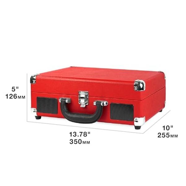 Tocadiscos portátil Victrola Vintage de 3 velocidades con Bluetooth y altavoces integrados | Sonido de tocadiscos mejorado | Incluye aguja adicional | Lino beige claro