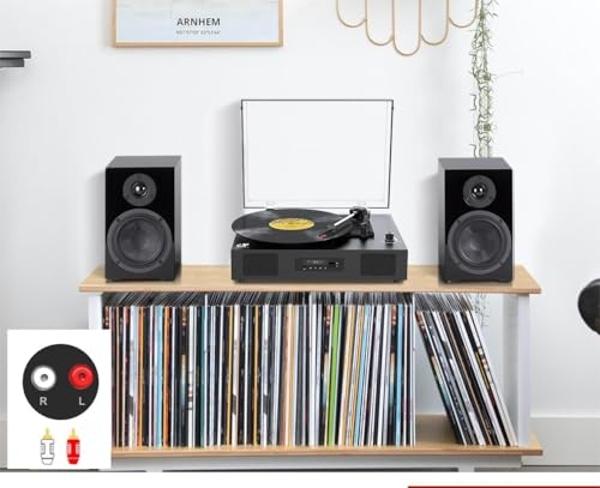 Tocadiscos Bluetooth con altavoz integrado, grabación USB de audio y música, tocadiscos portátil vintage para discos de vinilo, 3 velocidades, reproductor de discos LP, color negro