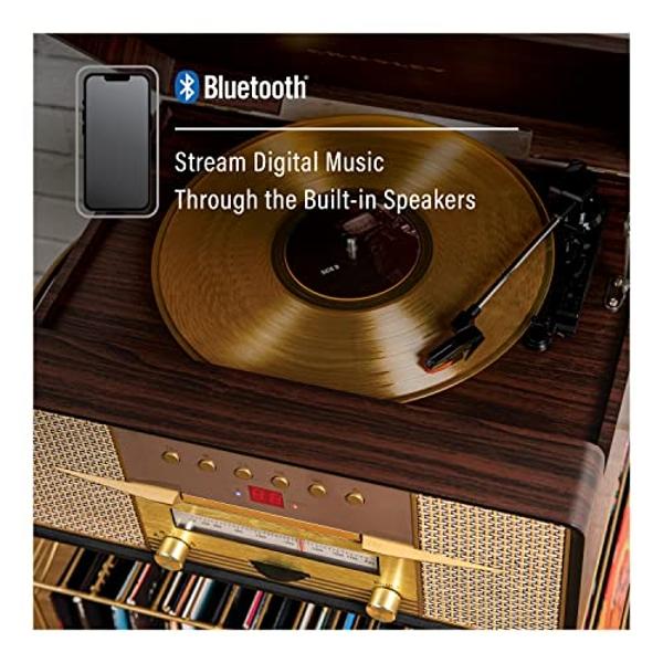 Tocadiscos de vinilo WOCKODER con dos altavoces integrados, tocadiscos retro todo en uno con transmisión por correa, 3 velocidades, 3 tamaños, fonógrafo LP, receptor inalámbrico Bl