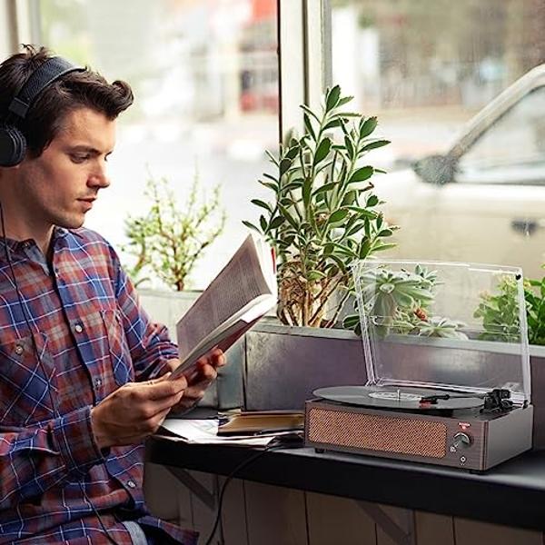 Tocadiscos de vinilo WOCKODER con dos altavoces integrados, tocadiscos retro todo en uno con transmisión por correa, 3 velocidades, 3 tamaños, fonógrafo LP, receptor inalámbrico Bl