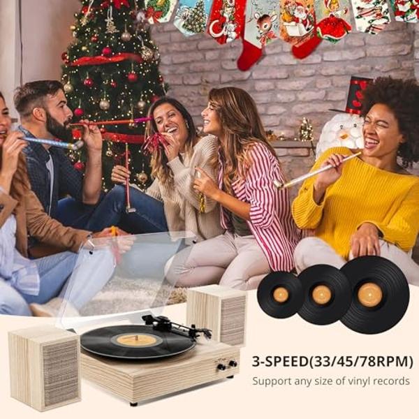 Tocadiscos de vinilo, altavoces externos RetroBeat, reproductor de LP vintage con Bluetooth de 3 velocidades, tocadiscos de correa con altavoces estéreo, reproducción inalámbrica y