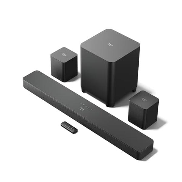 Barra de sonido Amazon Fire TV Plus con subwoofer y altavoces de sonido envolvente (modelo más reciente), 5.1 canales, Dolby Atmos, diálogos claros