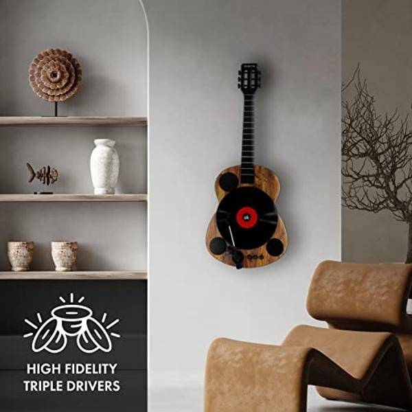 Tocadiscos Bluetooth Eklectik, tocadiscos de vinilo para guitarra con altavoces, transmisor y receptor inalámbrico Bluetooth, tocadiscos vertical de pared