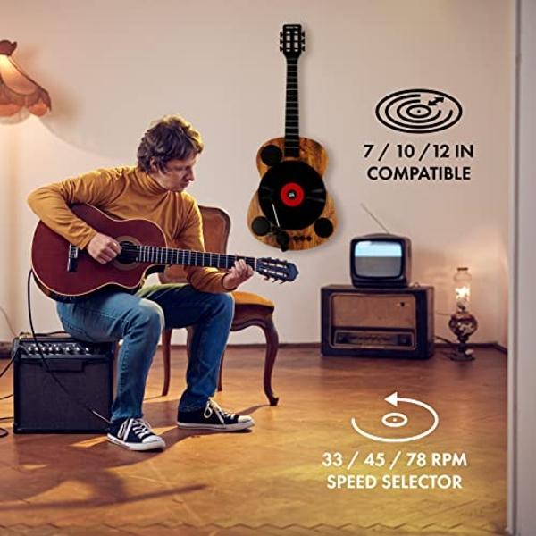 Tocadiscos Bluetooth Eklectik, tocadiscos de vinilo para guitarra con altavoces, transmisor y receptor inalámbrico Bluetooth, tocadiscos vertical de pared