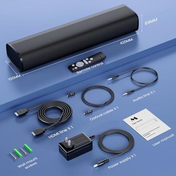 Barra de sonido para TV MZEIBO, barras de sonido para Smart TV, Bluetooth 5.0, 50 W, 17 pulgadas, pequeñas barras de sonido con conexión ARC/óptica/AUX, barras de sonido envolvente