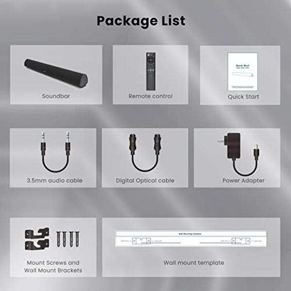 Barra de sonido Bestisan de 80 W para cine en casa con función HDMI-ARC, altavoz Bluetooth 5.0 con cable e inalámbrico (agudos y graves ajustables, 34 pulgadas, montaje en pared)