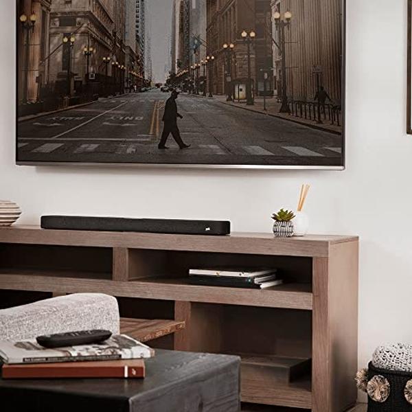 Barra de sonido Polk Audio React, sonido envolvente virtual Dolby y DTS, motor de voz Alexa de última generación con llamadas y mensajería integradas, ampliable a 5.1 con subwoofer
