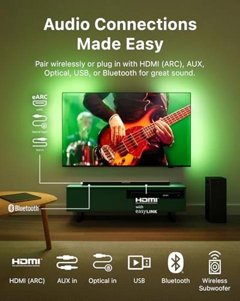 Barra de sonido PHILIPS B6309 de 2.1 canales con subwoofer inalámbrico, sonido envolvente 3D con DTS Virtual:X y Dolby Atmos, fácil configuración con Roku TV Ready™, aplicación o c