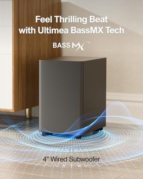 Barra de sonido envolvente virtual ULTIMEA de 7.1 canales para Smart TV con 4 altavoces envolventes, potencia máxima de 330 W, sistema de sonido envolvente para TV, control mediant