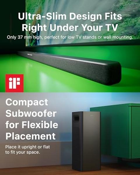 Barra de sonido PHILIPS B6309 de 2.1 canales con subwoofer inalámbrico, sonido envolvente 3D con DTS Virtual:X y Dolby Atmos, fácil configuración con Roku TV Ready™, aplicación o c