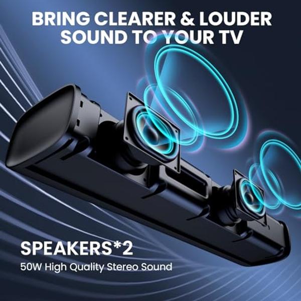 Barra de sonido para TV MZEIBO, barras de sonido para Smart TV, Bluetooth 5.0, 50 W, 17 pulgadas, pequeñas barras de sonido con conexión ARC/óptica/AUX, barras de sonido envolvente