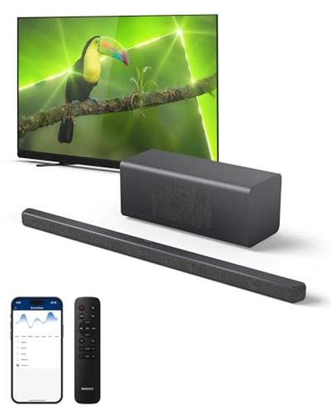 Barra de sonido PHILIPS B6309 de 2.1 canales con subwoofer inalámbrico, sonido envolvente 3D con DTS Virtual:X y Dolby Atmos, fácil configuración con Roku TV Ready™, aplicación o c