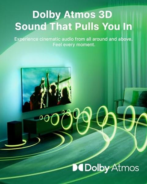 Barra de sonido PHILIPS B6309 de 2.1 canales con subwoofer inalámbrico, sonido envolvente 3D con DTS Virtual:X y Dolby Atmos, fácil configuración con Roku TV Ready™, aplicación o c