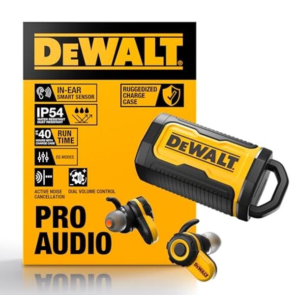 Audífonos inalámbricos DEWALT para trabajo pesado con Bluetooth Jobsite Pro X2 ANC, con reducción de ruido de 38 dB, controles giratorios, 10 h de autonomía (más de 40 h con estuch