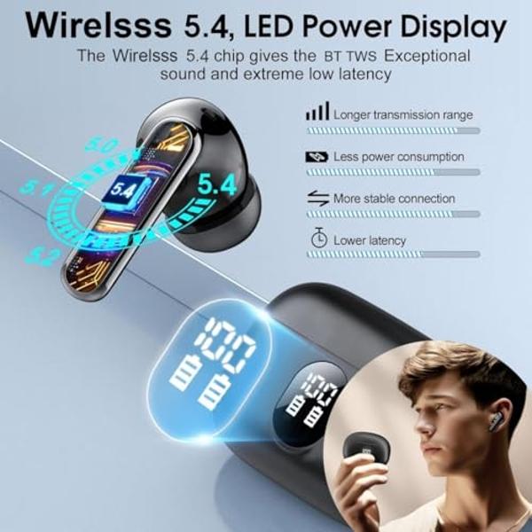 Auriculares Bluetooth 5.3 Con Pantalla LED Y Estuche De Carga: Sonido HiFi 9D Y Resistencia Al Agua