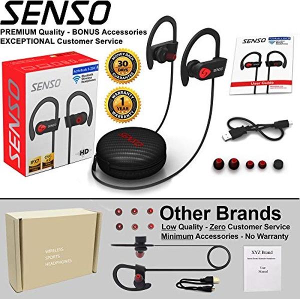 Auriculares Bluetooth Senso: los mejores auriculares deportivos inalámbricos con micrófono, resistentes al agua IPX7, estéreo HD, resistentes al sudor, para gimnasio, correr, hacer