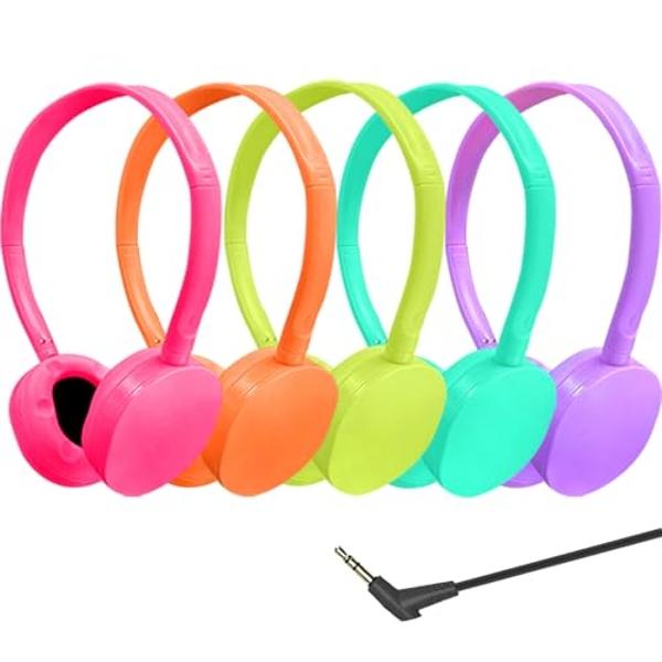 Ladont - Paquete de 5 auriculares con cable para niños, ideal para el aula escolar, ideal para estudiantes, niños pequeños, niñas y adolescentes.