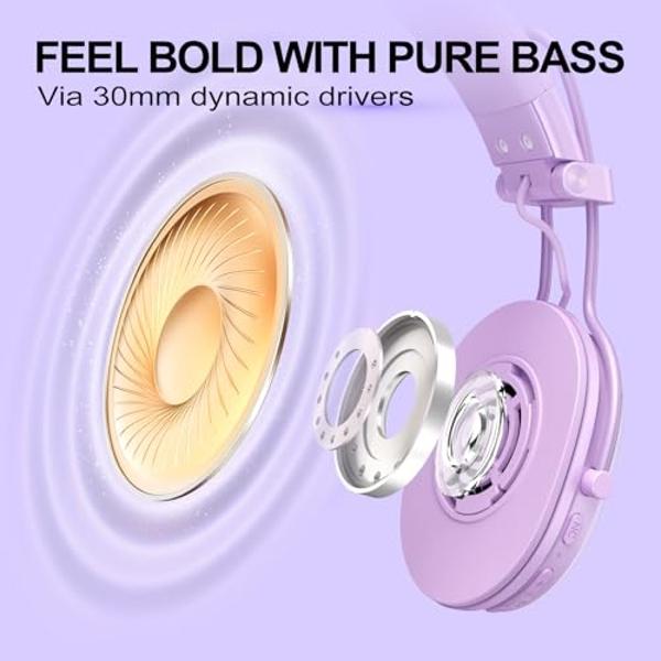 Auriculares inalámbricos Bluetooth supraurales FIO MOTUS con cancelación activa de ruido: sonido de alta resolución, batería de hasta 55 horas de duración, ligeros, cómodos y plega